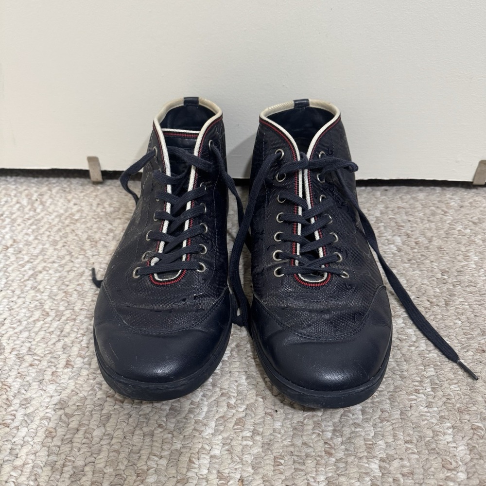 Gucci Men's Navy Blue GG Impreme Canvas 268687 High-top Sneaker 8.5 (US 9.5) - Picture 2 of 12